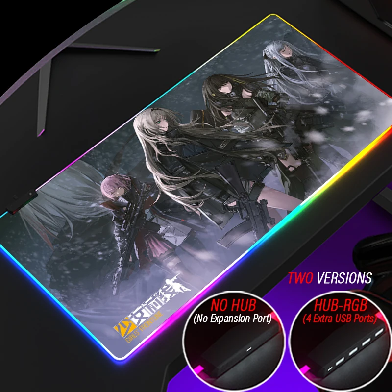 Girly Cute Girls Frontline RGB Gaming Mouse Pad XXL Customized Luminous Mousepad HUB 4 Port USB PC Accessories With Led Backlit