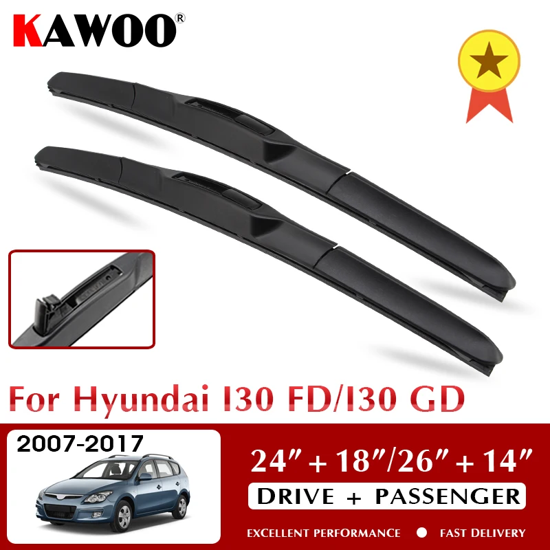 KAWOO For Hyundai I30 FD/I30 GD Auto Soft Rubber Windcreen Wipers Blades 2007 2008 2009 2010 2011 2012 2013 2014 2015 2016 2017