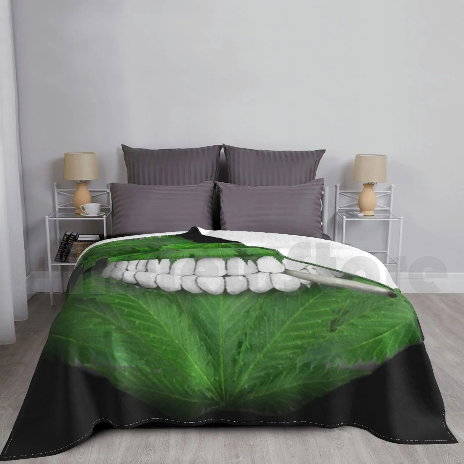 Pot Leaf Skull , Stash And Doob Blanket For Sofa Bed Travel Skull Pot Leaves Weed Joint Doob Smoking Bloodshot