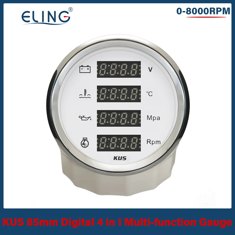 

KUS Digital 8000RPM Rev Counter 85mm with Water Temp 25-120℃ Oil Pressure 0-1Mpa Voltmeter Tachometer Red Backlight 12V 24V