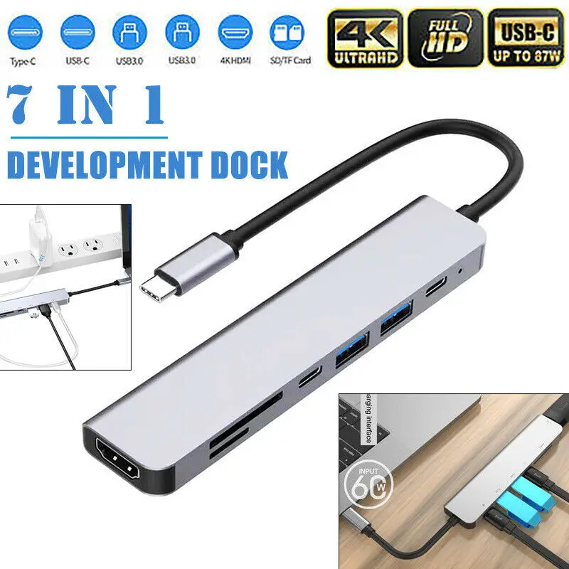 7 in1 Legierung USB-C Hub Typ C zu 4k HDMI-kompatibler USB 3,0 Adapter Docking station Konverter für Typ C Laptop MacBook Chrome book