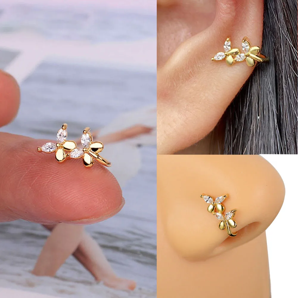 1PC  Fake Piercing Butterfly Flower Clip Nose Ring Fake Nose Ring  Non Piercing Ear Cuff Body Jewelry