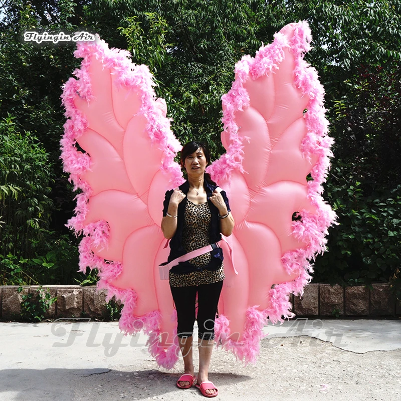 

Parade Performance Walking Inflatable Angel Wings 2m Pink Catwalk Model Wearable Blow Up Dancing Costume For Events