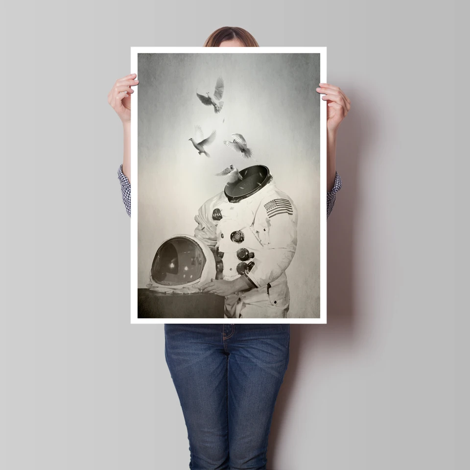 Surrealism Wall Pictures for Living Room Black white Spaceman Abstract Canvas Art Posters and Prints Modern Office Studio Decor