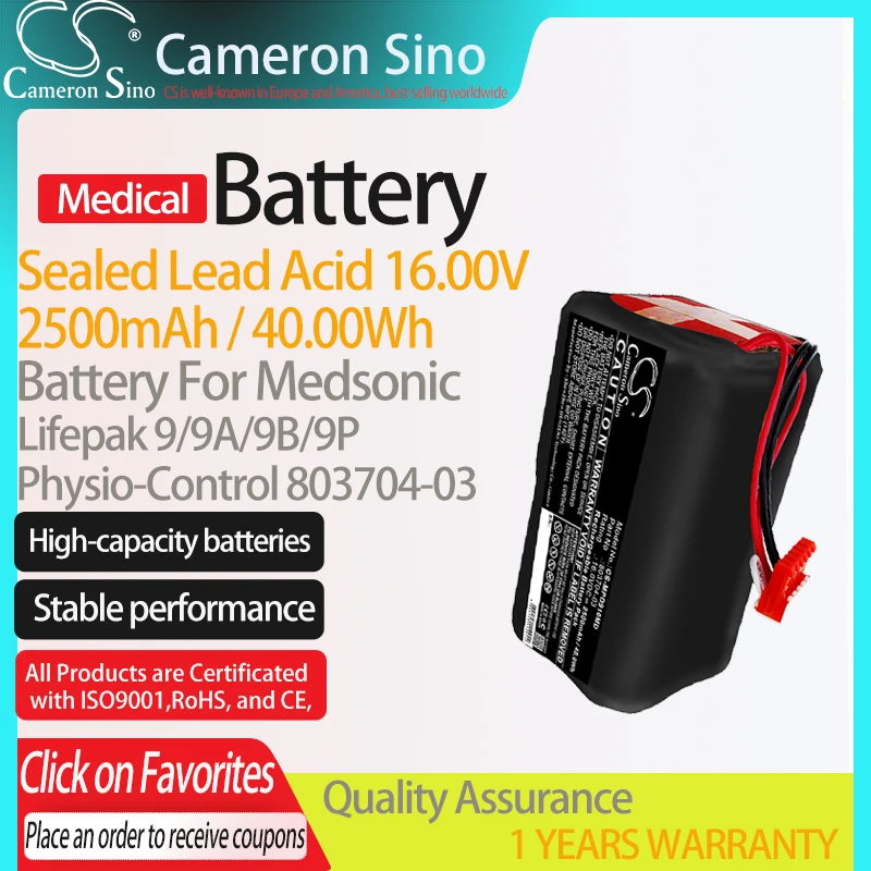 CameronSino Battery for Medtronic Lifepak 9/9A/9B/9P fits Physio-Control 803704-03 Medical Replacement battery 2500mAh/40.00Wh