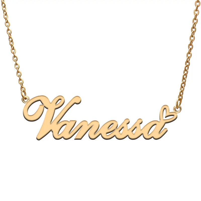 Vanessa Love Heart Name Necklace Personalized Gold Plated Stainless Steel Collar for Women Girls Friends Birthday Wedding Gift