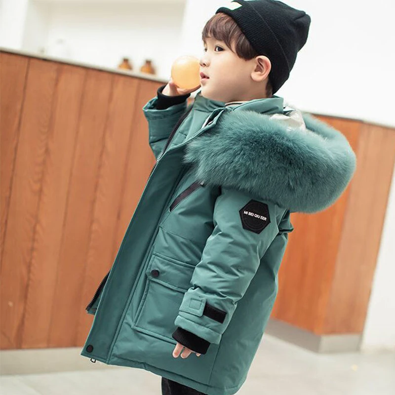 New Boys Down Jacket winter Thick Warm Outerwear Boys Kids Parka faux Fur hooded snowsuit Teenage 10 12 14 years