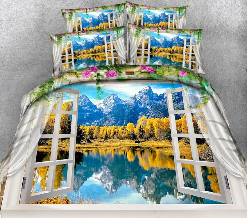 Custom Size 3D Bedding Set Twin Full Queen Sheet Set	Duvet Cover Pillowcase Bed Cover California King Balcony Scenery Decorate