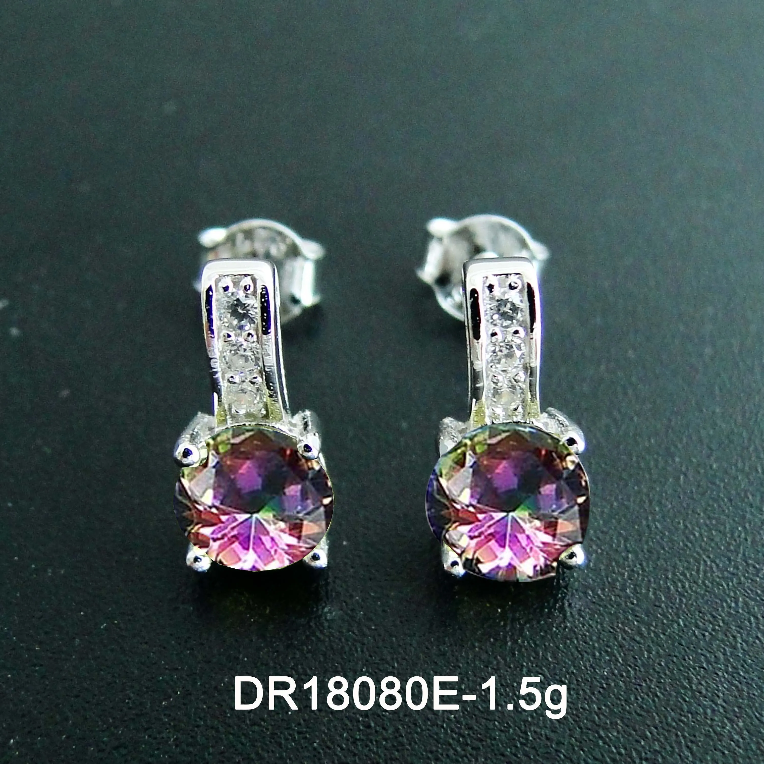 

Hot Selling 925 Sterling Sliver Rainbow Mystic Topaz & Green Spinel & Tanzanite CZ & Alexandrite Stud Earring for Women Gift