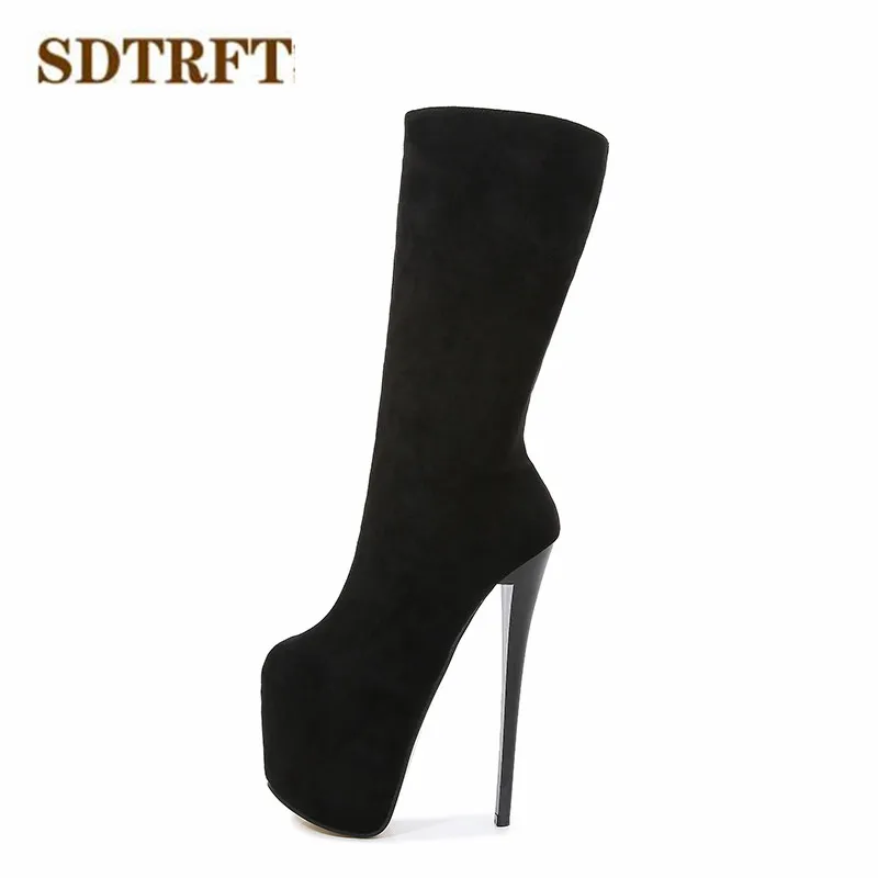 SDTRFT pole dancing 20cm thin heels Stiletto Leopard Knee-high boots platform women pumps ladies shoes Plus:34-46 47 48 49 50