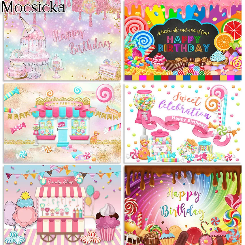 

Mocsicka Candyland Backdrop Kid Children Birthday Party Decorations Sweet Candy Party Photography Background Photoshoot