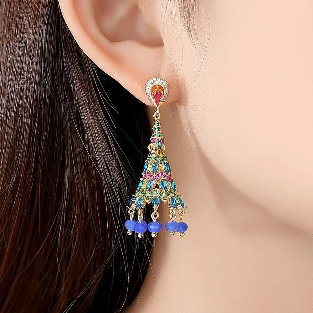 Bilincolor Ethnic Bohemia Tassel Bell European and American Retro Zircon Drop Earrings for Women