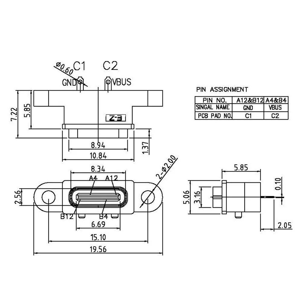 2-50pcs tipo C 2pin porta femmina USB C impermeabile con foro per vite interfaccia di ricarica a ricarica rapida connettore USB a 180 gradi