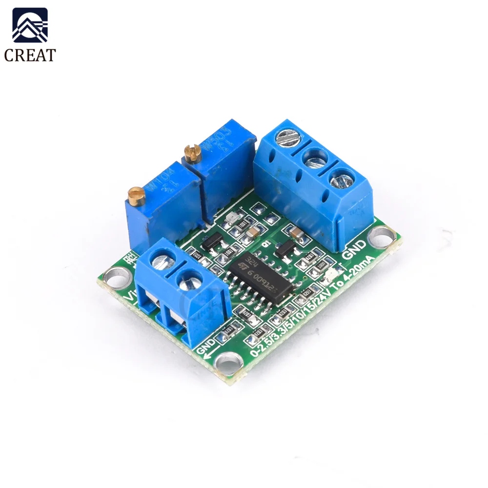 Voltage To Current Signal Conversion Module Adjustable Voltage Transmitter Module 0-2.5V/3.3V/5V/10V/15V/24V to 4-20mA