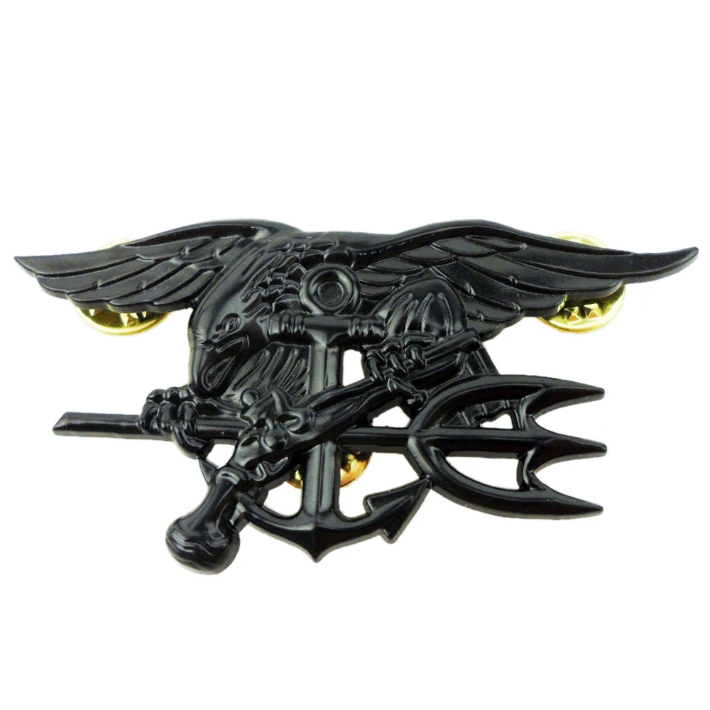 CZARNY US NAVY SEAL ORZEŁ KOTWICA TRIDENT METALOWA ODZNA INSYGNIA PIN — zdjęcie 2
