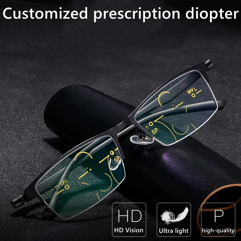 

Customized recipe Reading Glasses Men Anti Blue Light Lens Tr90 Half Frame Progressive Multifocal Presbyopia eyeGlasses 175 275