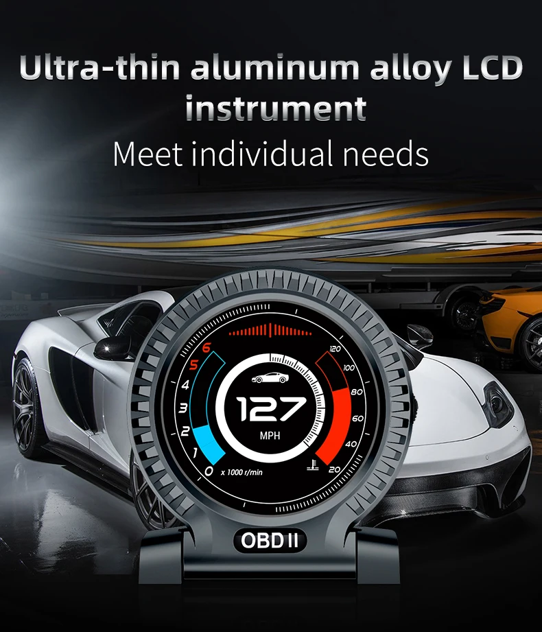 OBD2 LCD Car Dashboard Digital Head Up Display Computer di bordo velocità RPM monitoraggio orologio Meter Turbo Brake Test OBD Scanner