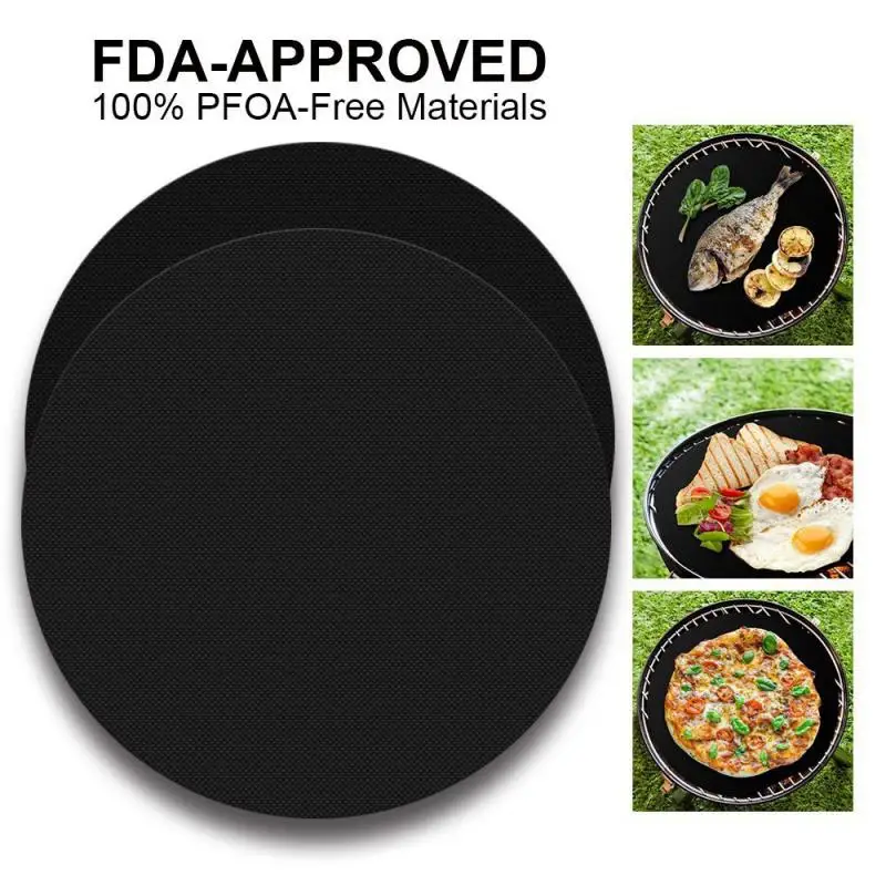 1PC Reusable Round Pan Pad Doormat Pan Barbecue Grill Doormat Round BBQ Mat BBQ Mat Non-stick Resistant Pad Baking Tool