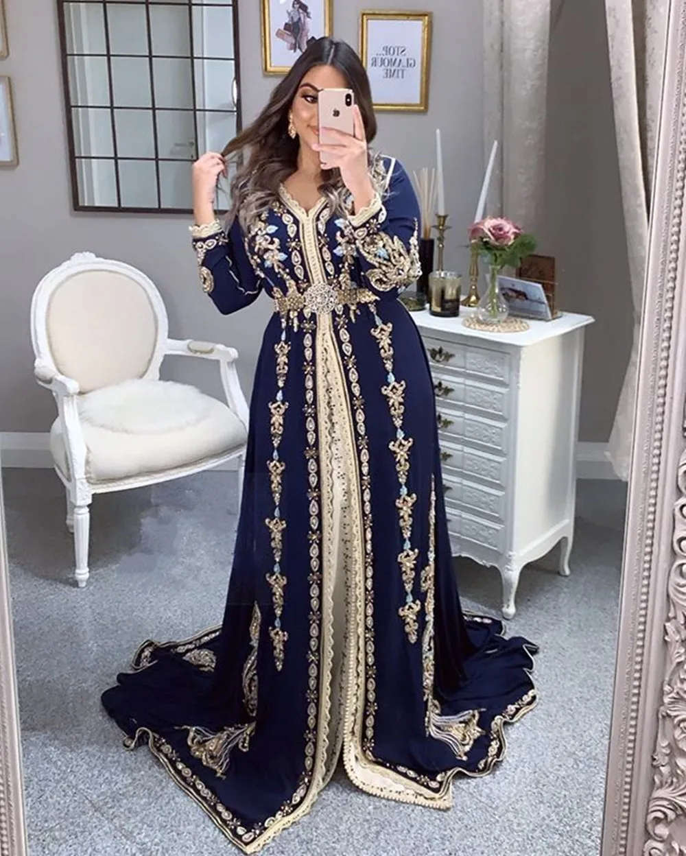 모로코 Caftan 이브닝 드레스 자수 아플리케 이슬람 자켓 Kafutan 아랍어 파티 드레스, 파티 드레스