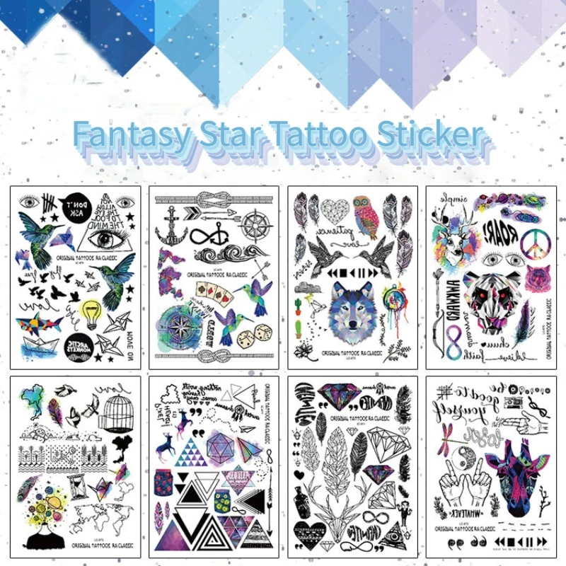 1PCS Color Anime Fantasy Starry Sky Color Animal Tattoo Stickers Waterproof Tattoo Stickers Cartoon Children Temporary Tattoos