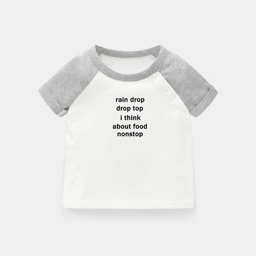 Rain Drop Drop Top I Think About Food Nonstop Design Newborn Baby T-shirts Toddler Graphic Raglan Color Short Sleeve Tee Tops