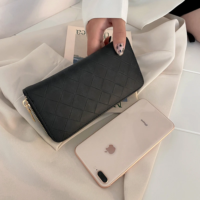 Dลugi portfel torebki damskie Plaid Fashion Coin torebka posiadacz karty portfele kobieta wysokiej jakoลci saszetka typu Clutch portfel ze skรณry PU