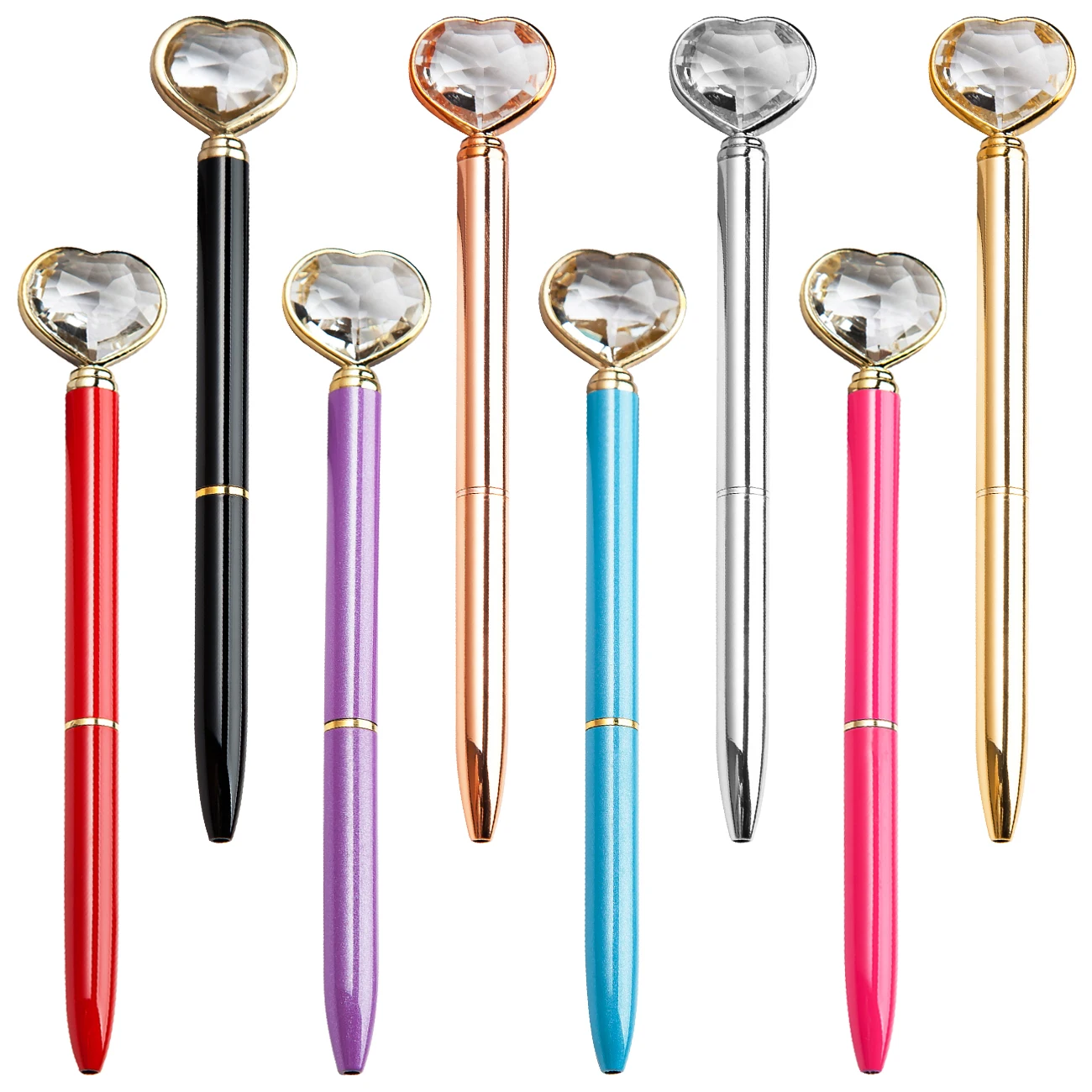 

20Pcs/lot Customize Metal Ballpoint pens Heart Shape diamond ball pen promotional metal ball pen Stationery Pens