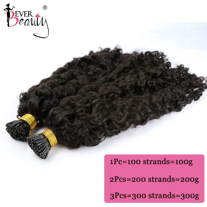 Mongolian Kinky Curly I Tip Microlinks Human Hair Extensions For Black Women Virgin Hair Bulk Hair Natural Black Ever Beauty