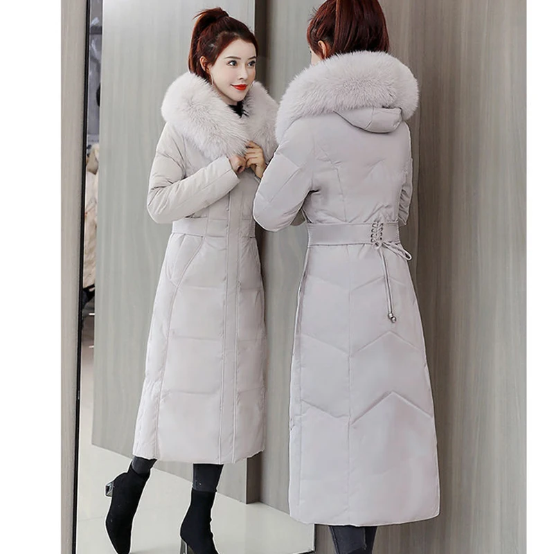 

Women's Parker Slim Winter Coats 2022 New Korean Long Down Cotton Jackets Slim Hooded Warm Cotton Padded Jacket Female Overcoat