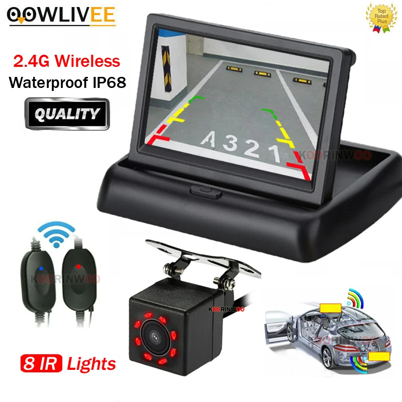 OOWLIVEE Electromagnetic Car Rearview Reverse Camera Parking Backup Monitor System + LCD Car Monitor Rear view 2 Video RCA Input