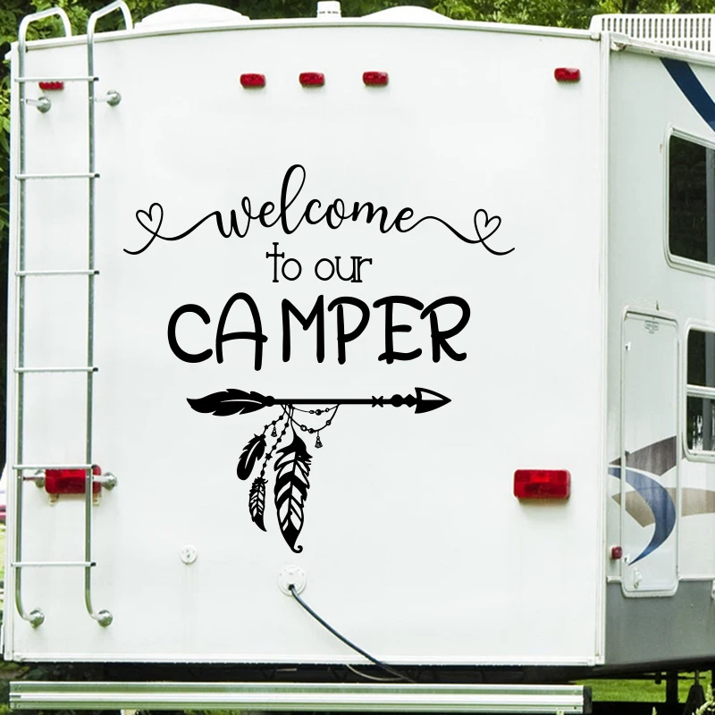 Large Welcome Camper Dreamcatcher Rv Wall Decal Motorhome SUV Camping Travel Heart Wall Sticker Kids Room Vinyl Home Decor