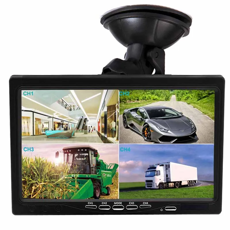 Podofo 7 Inch Split Screen Quad Monitor 4CH Video Input Windshield Style Parking Dashboard for Car Rear View Camera Car-styling