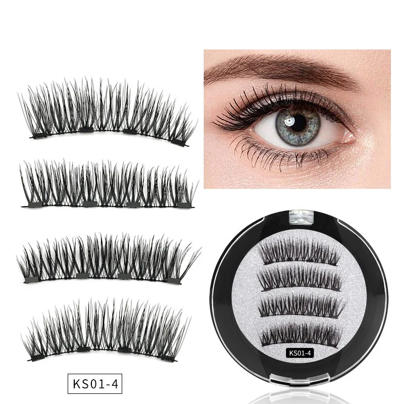 3D Magnet False Eyelashes 4 Magnets Sharpened Magnetic Eyelashes Naturally Dense Glue-free Adsorb Magnet Eyelashes