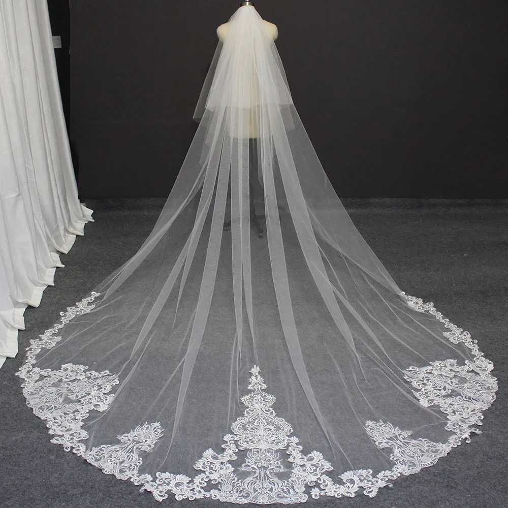 Beautiful Long 2T Wedding Veil with Comb 3 Meters 2 Layers Cathedral Bridal Veil Ivory Veil for Bride Wedding Accessories