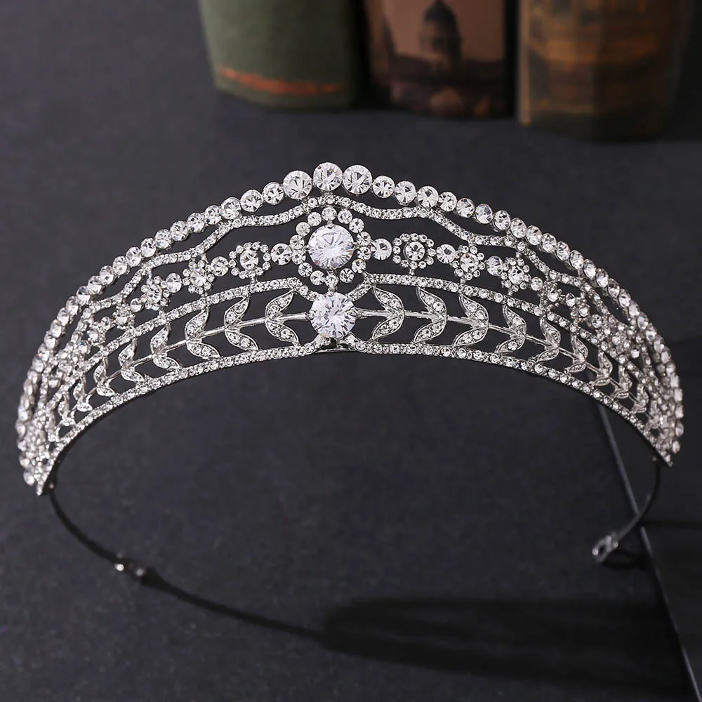 Baroque Luxury Crystal Leaf Bridal Tiaras Crown Rhinestone Pageant Diadem CZ Headbands Wedding Hair Accessories Tiara De Noiva