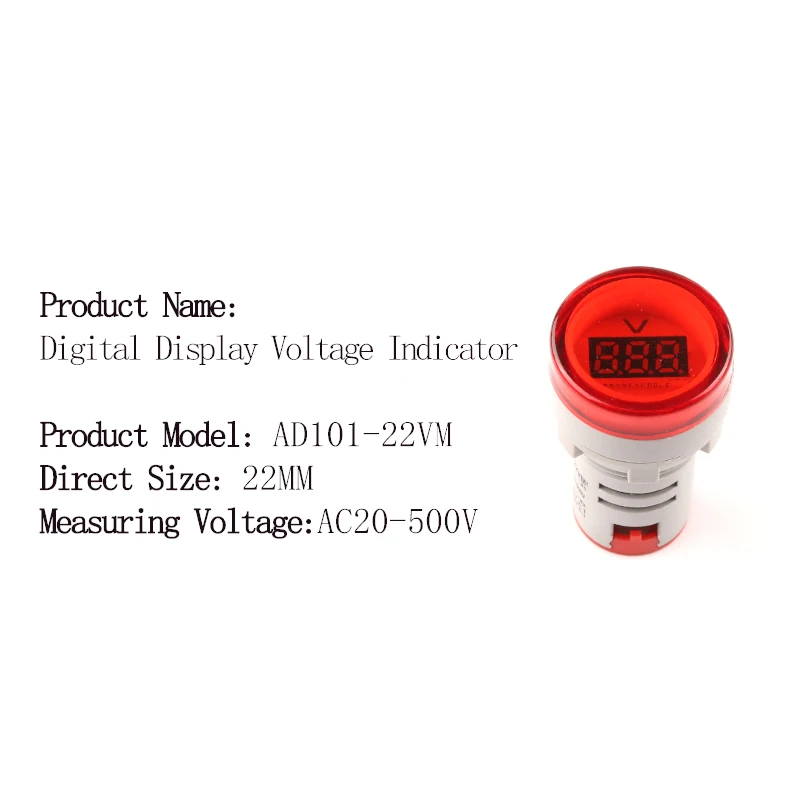 22mm DIY Mini Small Digital Voltmeter Round AC20-500V/DC5-60V Voltage Tester Meter Monitor Power LED Indicator Pilot Lamp Light