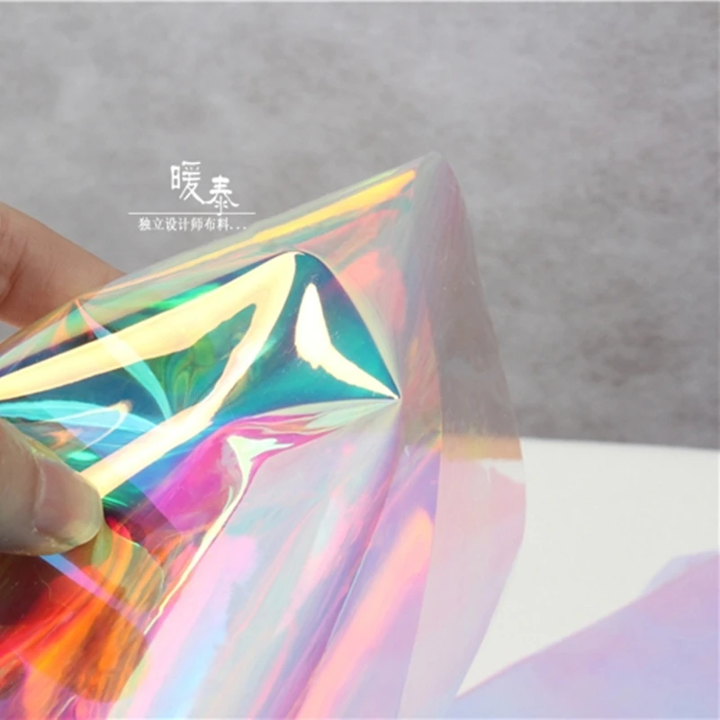 0.2mm TPU Fabric Transparent Rainbow Laser PVC Waterproof DIY Raincoat Bags Decor Plastic Reflective Clothes Designer Fabric