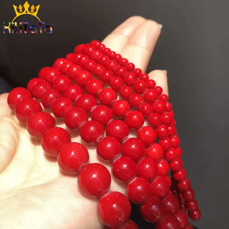 Red Coral Jades Beads Natural Round Loose Stone Beads For Jewelry Making DIY Earrings Bracelets Accessories 15\'\' 4/6/8/10/12mm