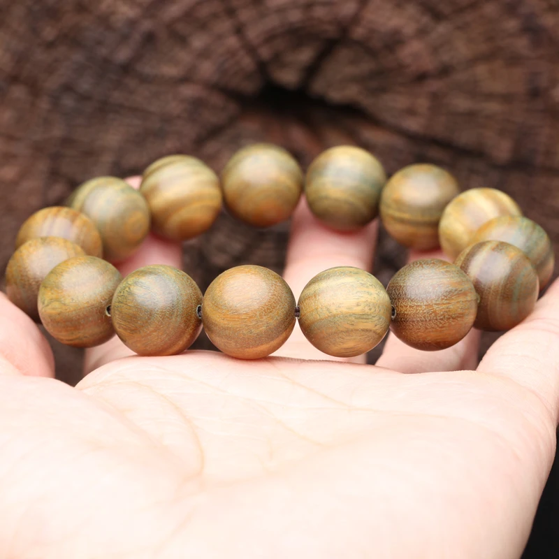 Echtes SandalWood Perlen 15mm buddhistisches Armband Rosenkranz Yoga Armband Damen und Herren Unisex (SandalWood) elastisches Armband – Detail 9