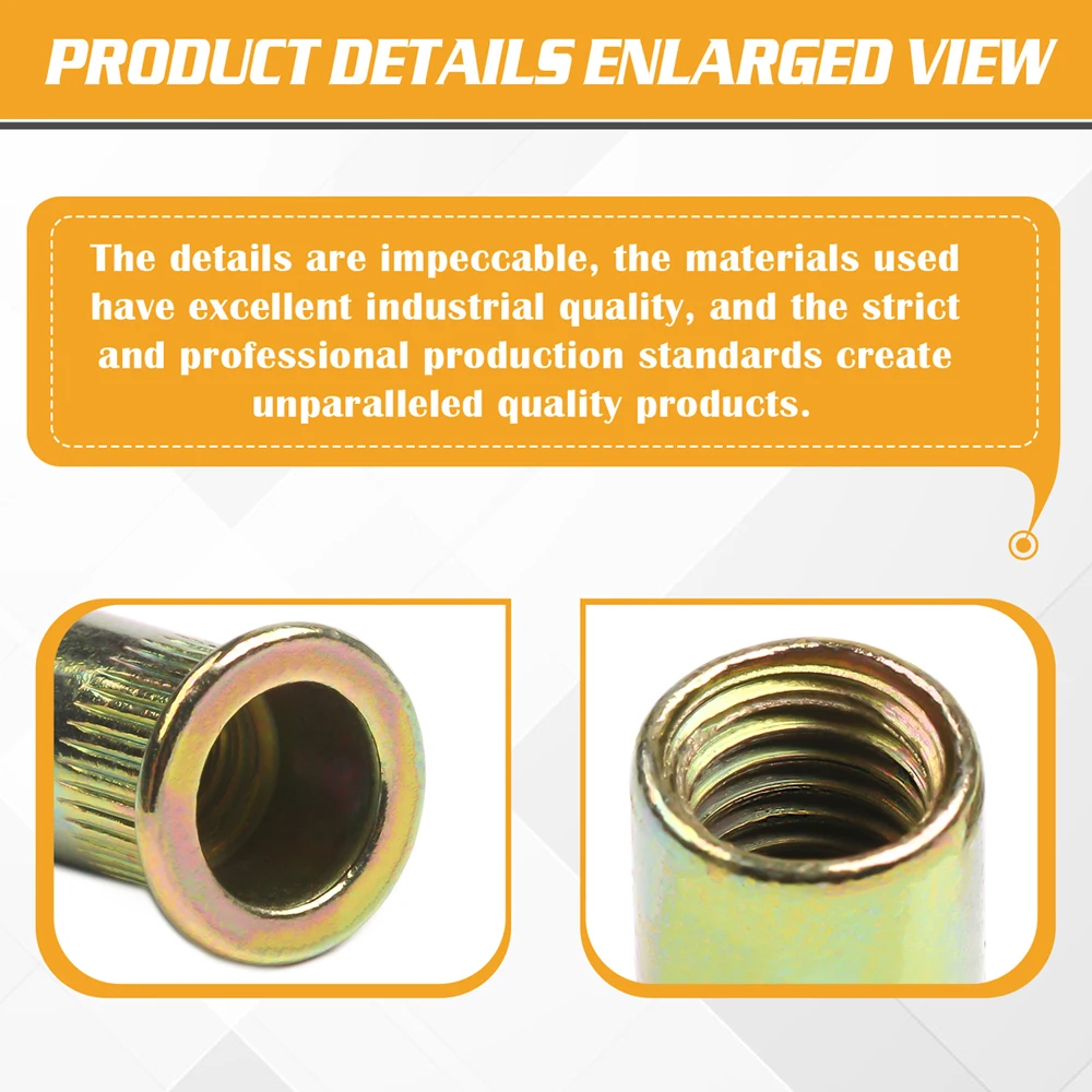 Porcas de rebite m3 m4 m5 m6 m8 m10 m12, conjunto de nozes de zinco, inserção com rosca, cabeça plana, rebites de aço carbono, com 210 peças