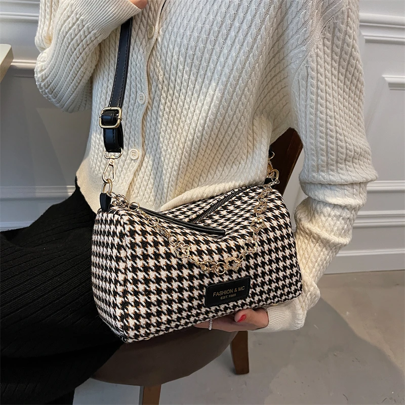 Small Chain Houndstooth Shoulder Crossbody Bags Woolen Cloth Luxury Designer Women 2021 hit Winter Handbags and Purse Branded