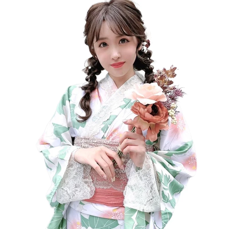 Women's Japanese Kimono Beautiful Traditional Floral Prints Yukata Photography Clothing Cosplay Wear Performing Dress