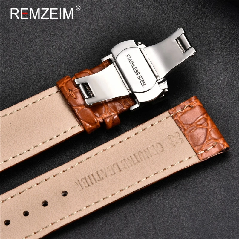 Crocodile Pattern Leather Watch Straps Stainless Steel Butterfly Buckle 18mm 20mm 22mm 24mm Business Watchband With Gift box