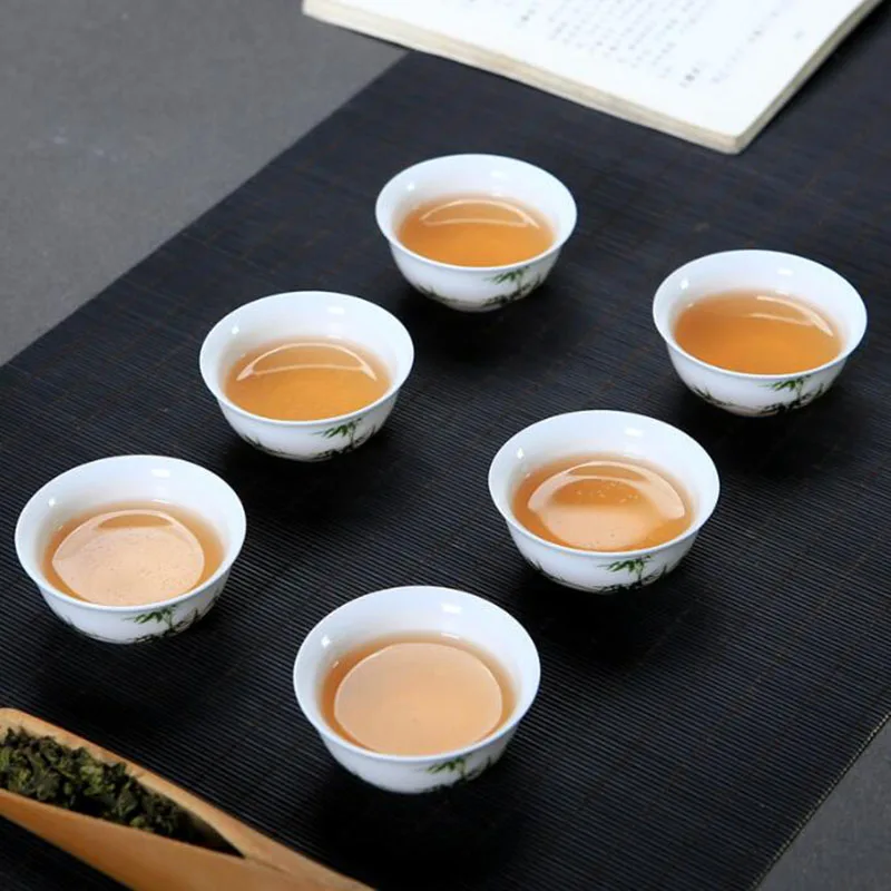 6 قطعة/المجموعة عالية الأبيض الصقيل الأسماك الميمون الخزف الكونغفو فنجان شاي ماستر كوب واحد وعاء الشاي المطبخ Teaware 35 مللي