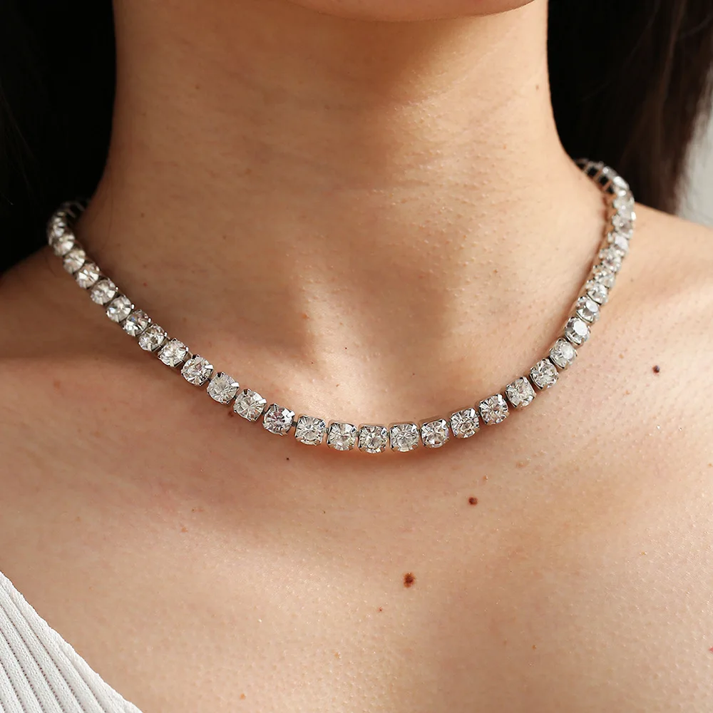 YWZIXLN Boho Charm Bling White Crystal Square Chain Fashion Choker Necklaces Bijoux For Women Elegant Choker Jewelry N0112