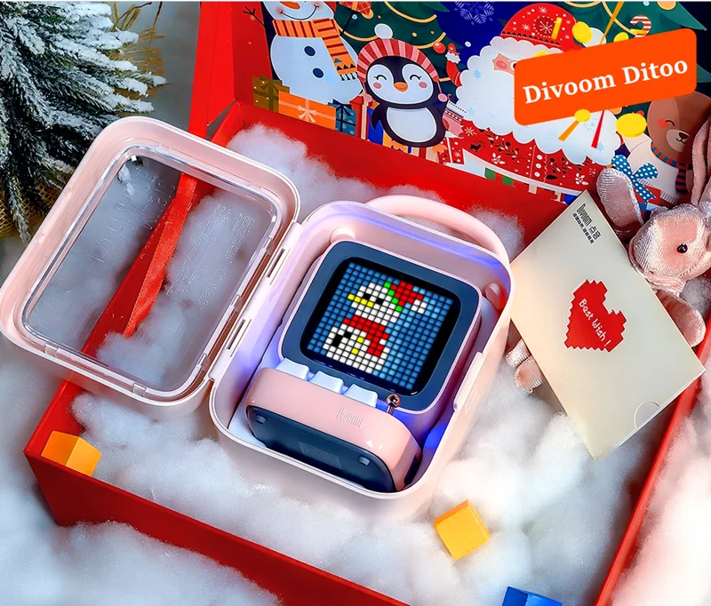 

Беспроводная Bluetooth-колонка Divoom DITOO Pixel, цвет вишневого цвета, механический ретро-дизайн, мини-компьютерная модель, умная колонка с будильником