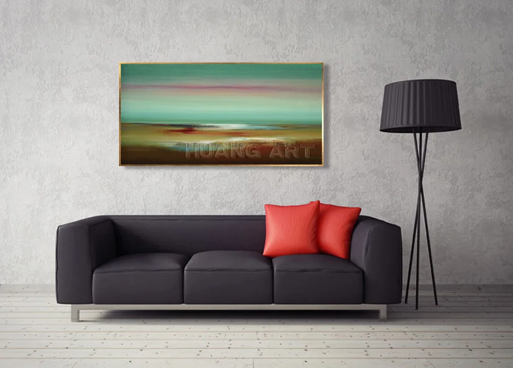 Original Art Abstract Oil Painting on Canvas for Home Decoration Handmade Fresh Green Color Abstract Seascape Wall Painting