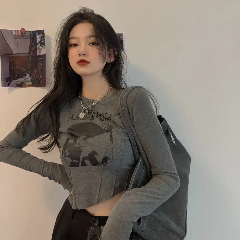 STSVZORR Woman 2024 Popular Clothes Punk Y2k Vintage Top T-shirts Women Pulovers Long Sleeve Crop Girls Tees