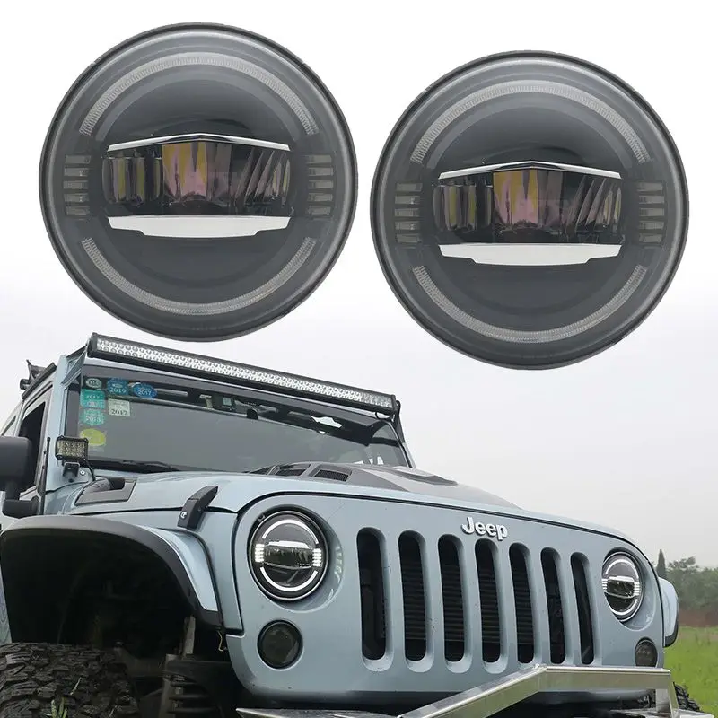 

2x 7 Inch 50W H4 LED Headlights moto Lamp With white DRL Amber blue 7" Round Headlamp For Jeep Lada 4x4 Land Rover Defender