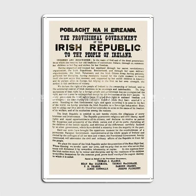 1916 Proclamation Of The Irish Republic Metal Sign Personalized Party Club Home Plaques Tin Sign Posters